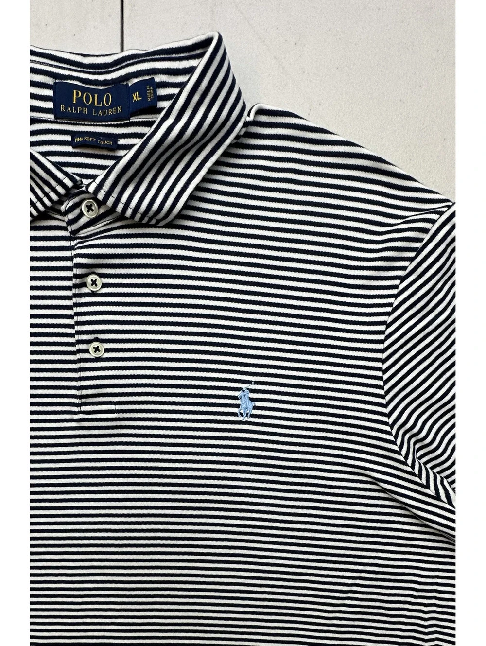 Polo Ralph Lauren Men’s XL Pima Soft Touch Navy White Striped Polo Shirt